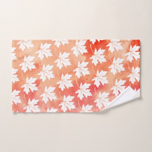 コーラルメープルリーフの水彩洗浄及びモノグラム バスタオルセット (ハンドタオル)