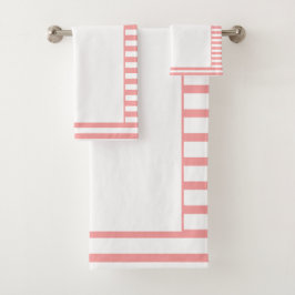 コーラルモダンアンドホワイトストライプ バスタオルセット