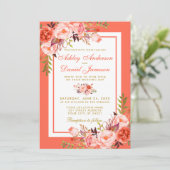 コーラルモダンウォーター色フローラ結婚式招待状 招待状 (スタンド正面)