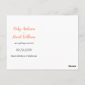 コーラルモダンスクリプトウェディング日付の写真を保存 ポストカード (裏面)