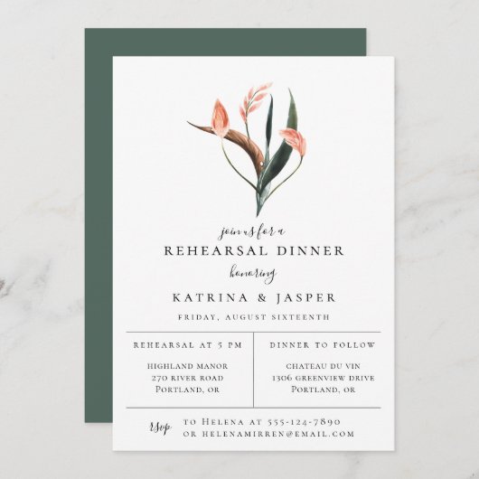 コーラルモダントロピックスリハーサルディナー招待状 案内状 (正面/裏面)