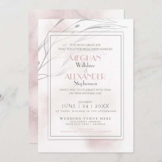 コーラルモダンバラ水カラスプラッシュ 招待状 (正面/裏面)