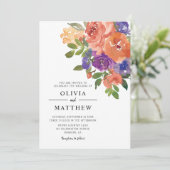 コーラルモダンパープルウォーター色のフローラ結婚ズ 招待状 (スタンド正面)