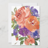 コーラルモダンパープルウォーター色のフローラ結婚ズ 招待状 (裏面)