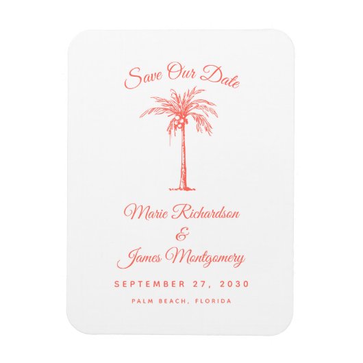 コーラルモダンパームツリービーチ結婚式日付を保存 マグネット (縦)