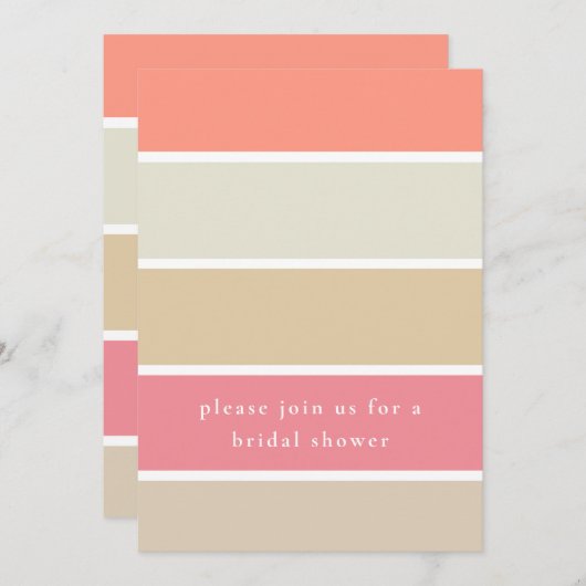 コーラルモダンピーチタンカラーブロックブライダルシャワー 招待状 (正面/裏面)