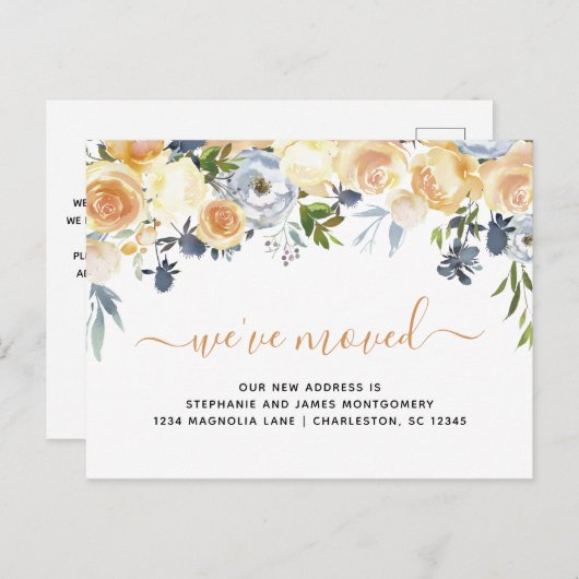 コーラルモダンピーチブルーウォーターの色フローラ移動 案内ポストカード (正面/裏面)