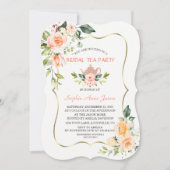 コーラルモダンフラワーズブライダルシャワーティーパーティー 招待状 (正面)