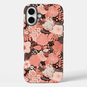 コーラルモダンフローラパターン(の模様が)ある iPhone 16 PLUSケース