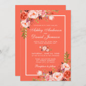 コーラルモダンフローラホワイトフレー結婚ム 招待状 (正面/裏面)