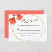 コーラルモダンフローラ金ゴールド幾何学的ウェディングRSVP 出欠カード (正面/裏面)