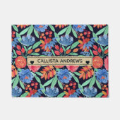 コーラルモダンブルーフローラウォーターアートカラーモノグラム ドアマット (正面)