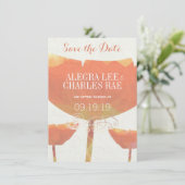 コーラルモダンポピー結婚式の日付を保存 招待状 (スタンド正面)