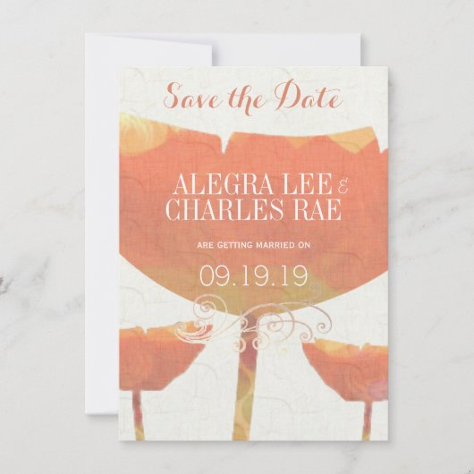 コーラルモダンポピー結婚式の日付を保存 招待状 (正面)