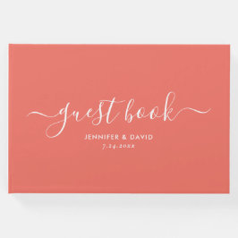 コーラルモダンミニマリスト結婚スクリプトのゲストブック ゲストブック