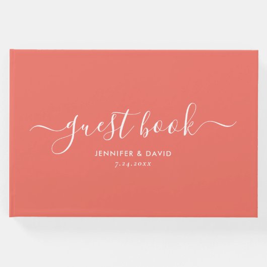 コーラルモダンミニマリスト結婚スクリプトのゲストブック ゲストブック (正面)