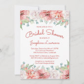 コーラルモダン赤面ピンクフローラブライダルシャワー 招待状 (正面)