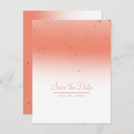 コーラルモダン金ゴールドグラムシック結婚式の日付を保存 案内ポストカード (正面/裏面)