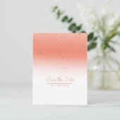 コーラルモダン金ゴールドグラムシック結婚式の日付を保存 案内ポストカード (スタンド正面)