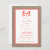 コーラルモノグラムシーホースビーチバーラップブライダルシャワー 招待状 (正面)