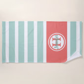 コーラルモノグラムパーソナライズされたミントストライプ ビーチタオル (正面)