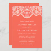 コーラルモモダンロッコレースパターン結婚式招待状 招待状 (正面/裏面)