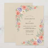 コーラルライラック芍薬の結婚式 招待状 (正面/裏面)