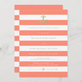 コーラルリハストライプのーサル航海のディナー招待状 招待状 (正面/裏面)