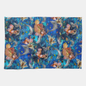 コーラルリーフと海の下のイルカ キッチンタオル (横)