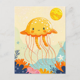 コーラルリーフに浮かぶ漫画のクラゲ ポストカード