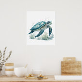 コーラルリーフエクスプローラー – コーラルウォーターのウミガメ ポスター (キッチン)