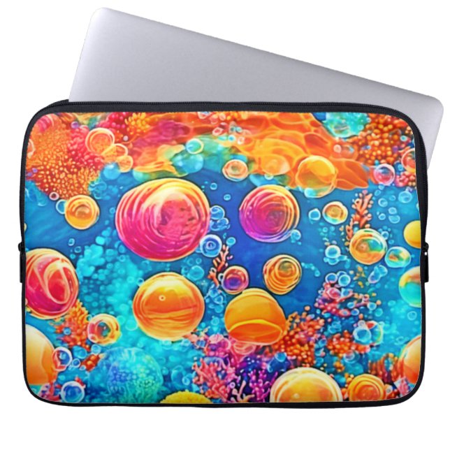 コーラルリーフカラフルバブル ラップトップスリーブ (正面)
