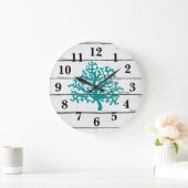 コーラルリーフターコイズビーチデコールルストシプラップ ラージ壁時計 (ホーム)