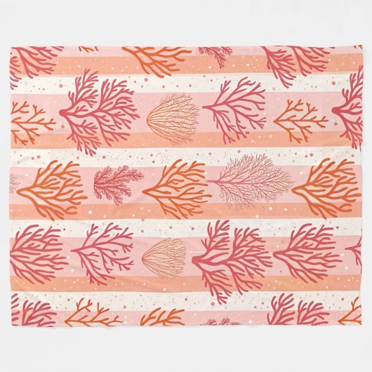コーラルリーフドリームオレンジ&ピンクパターンフリース フリースブランケット (正面(横))
