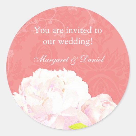 コーラルリーフピーニー結婚式招待状 ラウンドシール (正面)