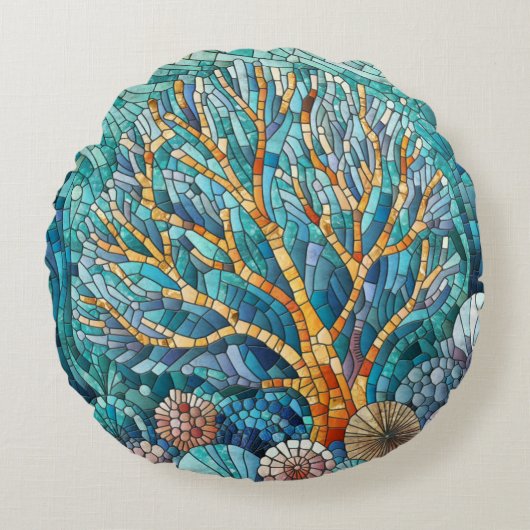 コーラルリーフモザイクアート ラウンドクッション (正面)