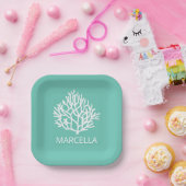 コーラルリーフ名前をカスタムするサマービーチ ペーパープレート (パーティー)