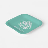 コーラルリーフ名前をカスタムするサマービーチ ペーパープレート (傾斜あり)