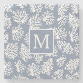 コーラルリーフ夏の沿岸ビーチモノグラム屋外 ストーンコースター (正面)