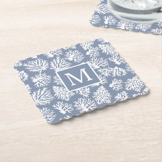 コーラルリーフ夏の沿岸ビーチモノグラム屋外 ペーパーコースター (アングル)