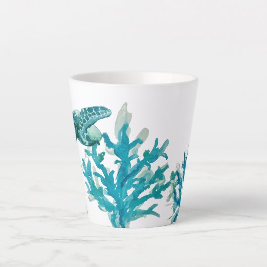 コーラルリーフ絵を描ズシーカメビーチ海マグ カフェラテマグ (正面)