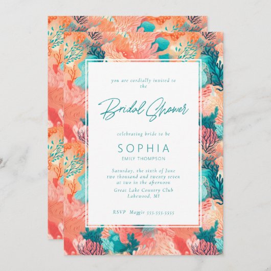 コーラルリーフ鮮やかブライダルシャワー 招待状 (正面/裏面)