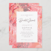 コーラルリーフ鮮やかブライダルシャワー-赤面ピンク 招待状 (正面/裏面)