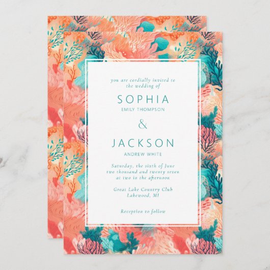 コーラルリーフ鮮やか結婚ズ 招待状 (正面/裏面)