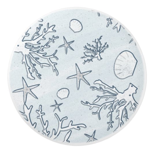 コーラルリーフ&シーシェルビーチブルーグレー セラミックノブ (正面)