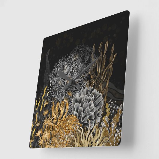 コーラルリーフ – 金ゴールド&パール交響曲 スクエア壁時計 (傾斜)