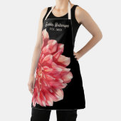 コーラルレッドかわいらしダリア店舗名日付オンブラック エプロン (インサイチュ)