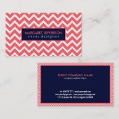 コーラルレッドとホワイトジグザグシェブロン、ブルーアクセント 名刺 (正面/裏面)