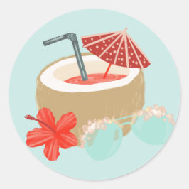 コーラルレッドとミントココナッツドリンクとサングラス ラウンドシール