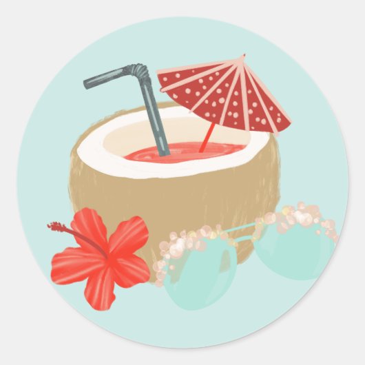コーラルレッドとミントココナッツドリンクとサングラス ラウンドシール (正面)